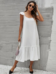 Full Size Ruffled Hem Midi Dress with Cap Sleeves Plus Size OutfitFlow