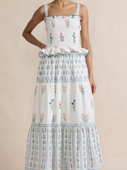 Bohemian Floral Print Smocked Tiered Maxi Dress OutfitFlow