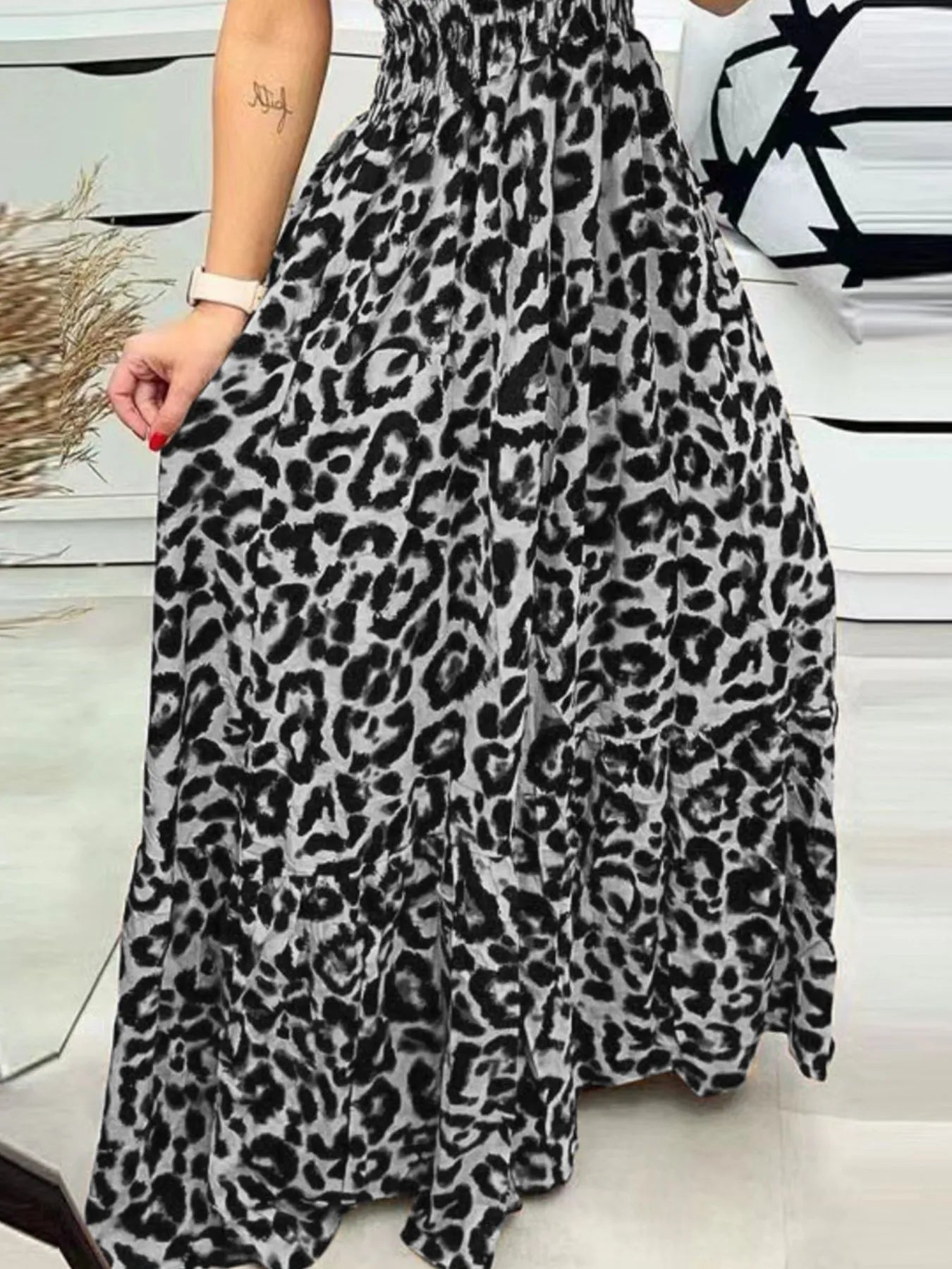 Full Size Leopard Print Spaghetti Strap Maxi Dress Plus Size OutfitFlow