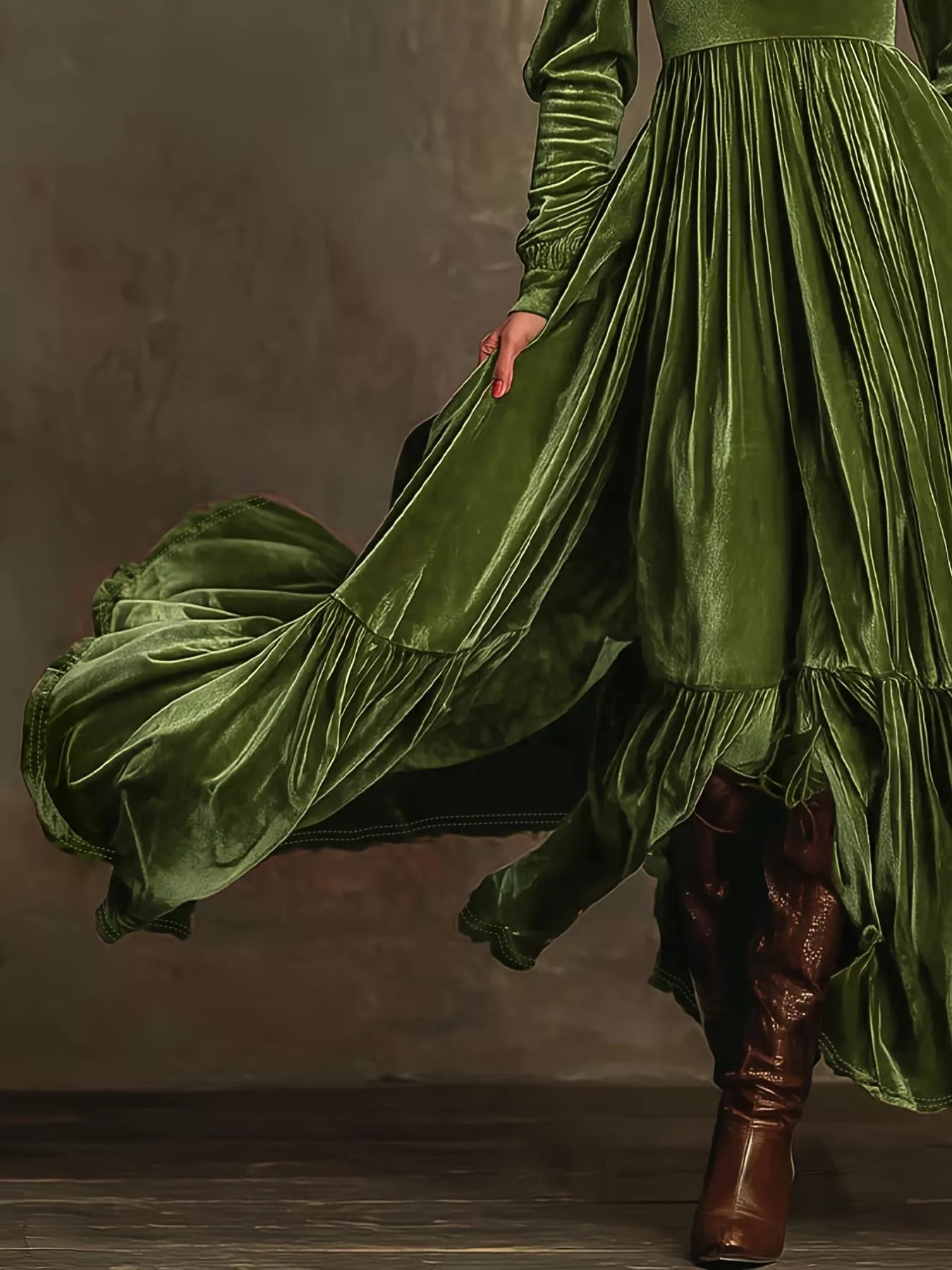 Ruffled Hem Long Sleeve Dress OutfitFlow