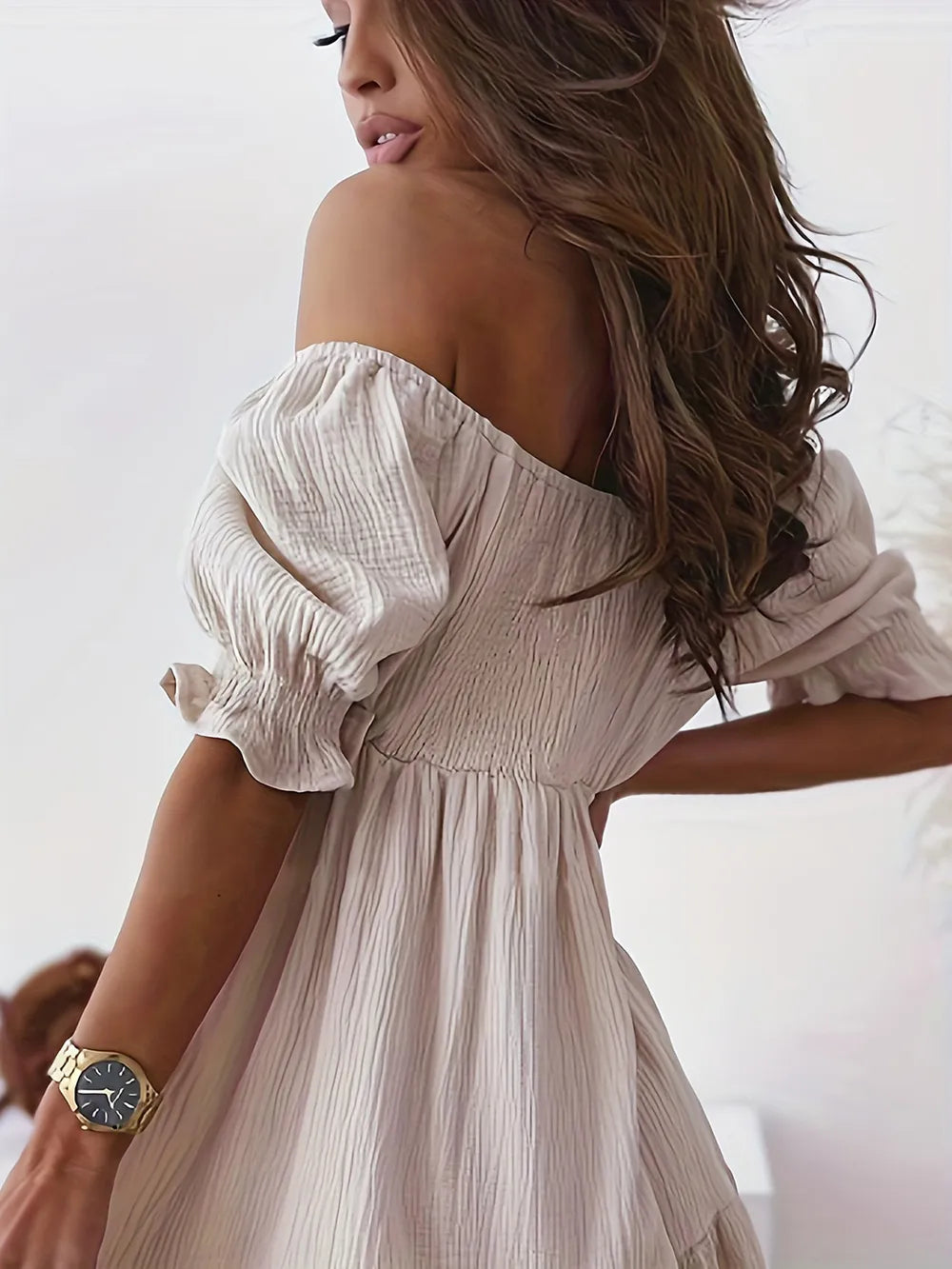 Full Size Ruffled Off-Shoulder Short Sleeve Dress OutfitFlow