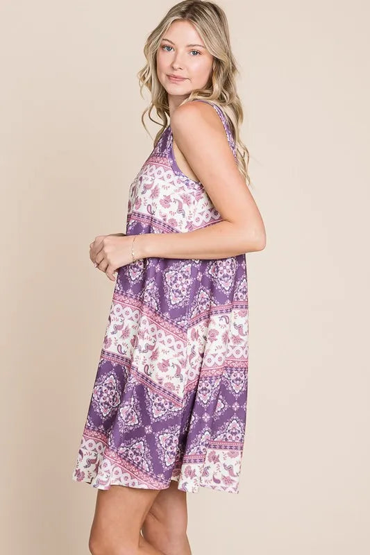 BOMBOM Bohemian Print Sleeveless Dress OutfitFlow