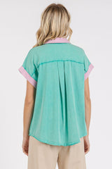 Mittoshop Color Block Henley Short Sleeve Polo Shirt OutfitFlow