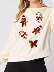 Christmas Holiday Sequined Gingerbread Sweatshirt OutfitFlow
