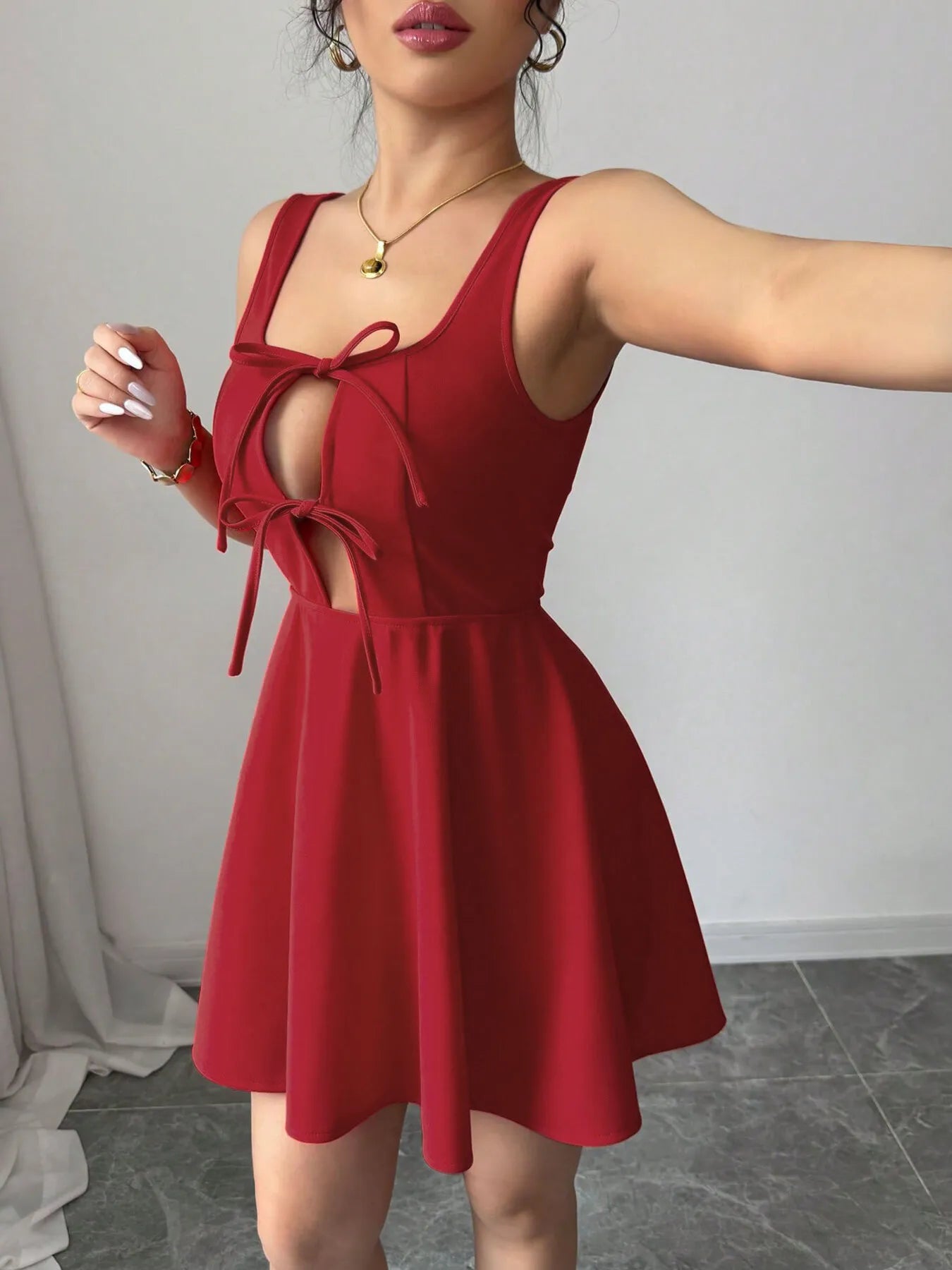 Tie Front Wide Strap Dress OutfitFlow