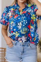 Floral Print Ruffle Sleeve Loose Blouse OutfitFlow