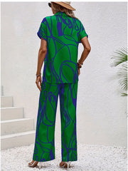 Printed Button Up Shirt and Pants Set OutfitFlow