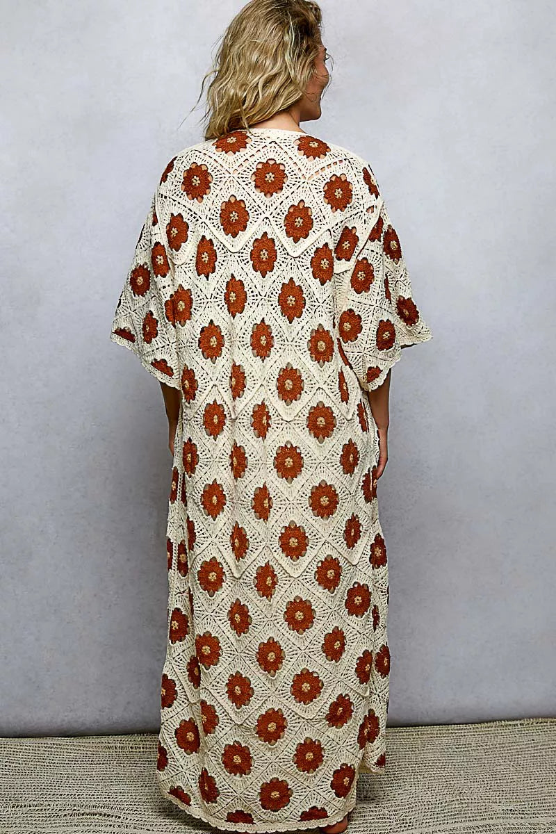 POL Open Front Floral Crochet Longline Cardigan Trendsi