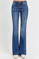 RISEN Full Size Distressed Mid Rise Flare Jeans Plus Size OutfitFlow