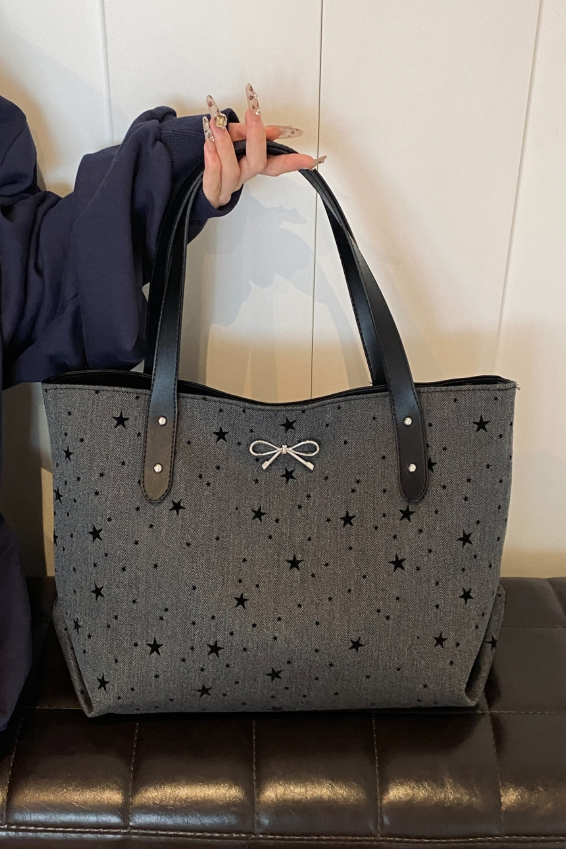 Outfit Flow - Polyester Bow Polka Dot Tote Bag