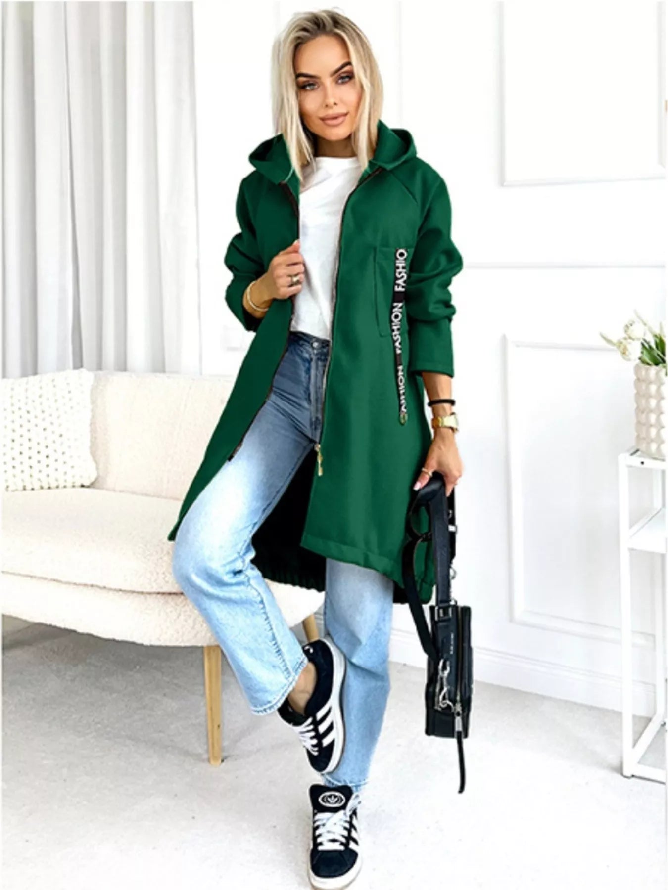 Full Size Zip Up Longline Hooded Outerwear Plus Size Trendsi