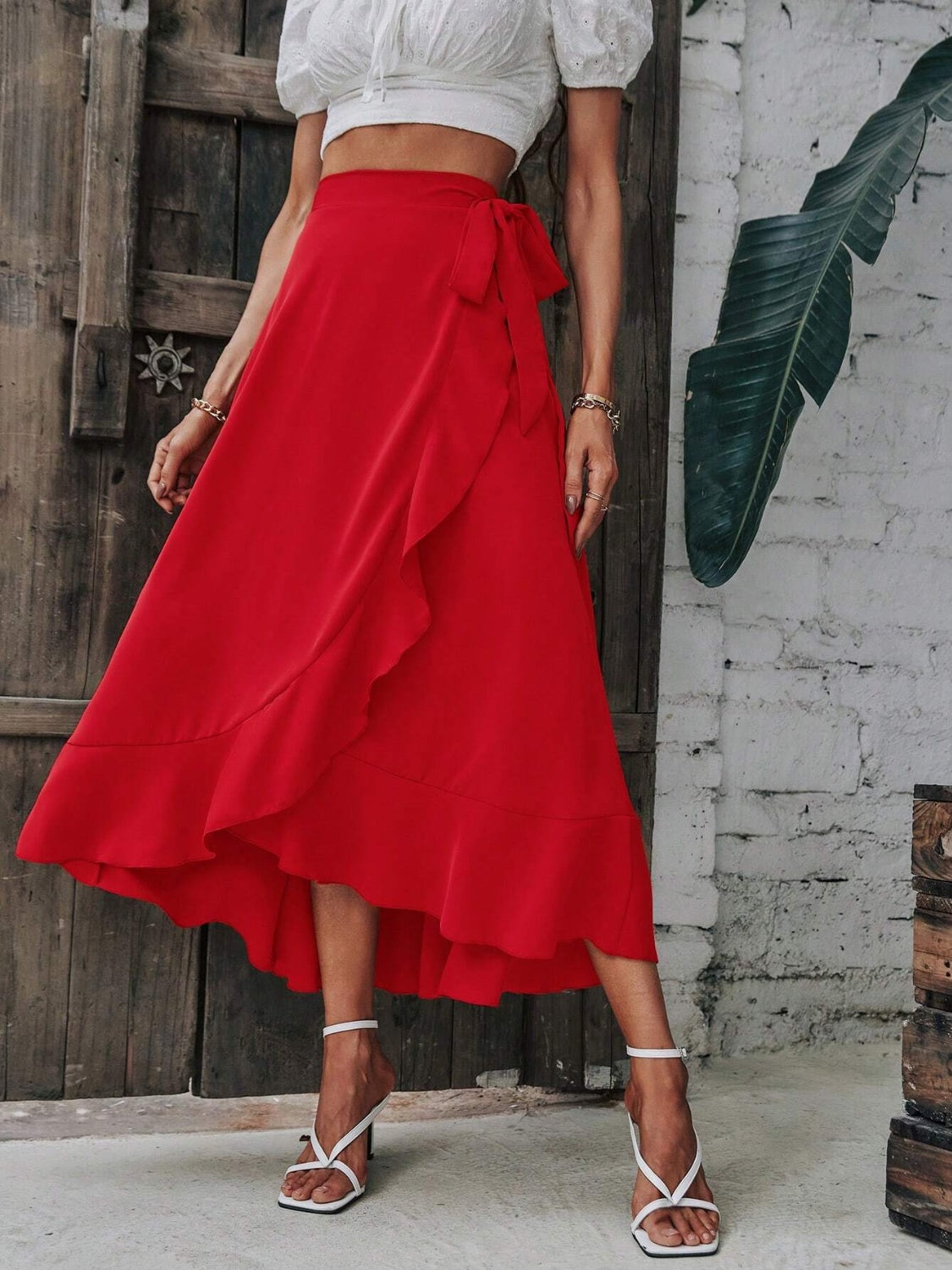 Outfit Flow - Tied Ruffled Midi Skirt Outfit Flow