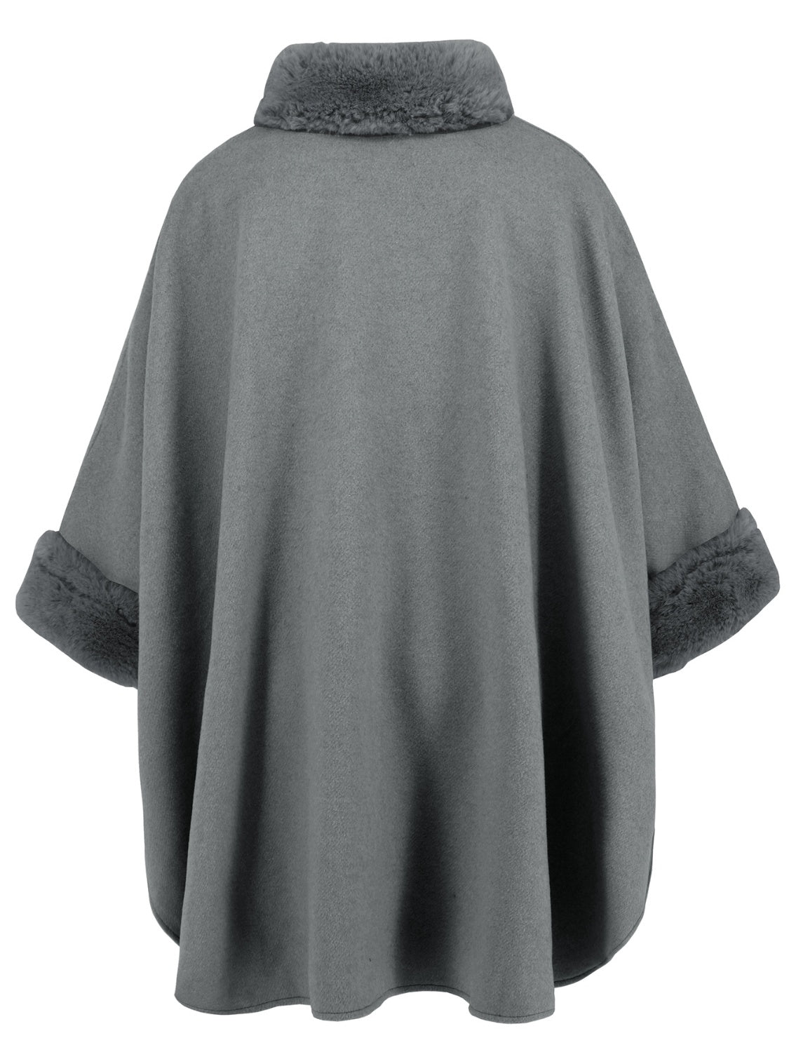 Outfit Flow - Fuzzy Trim Long Sleeve Poncho