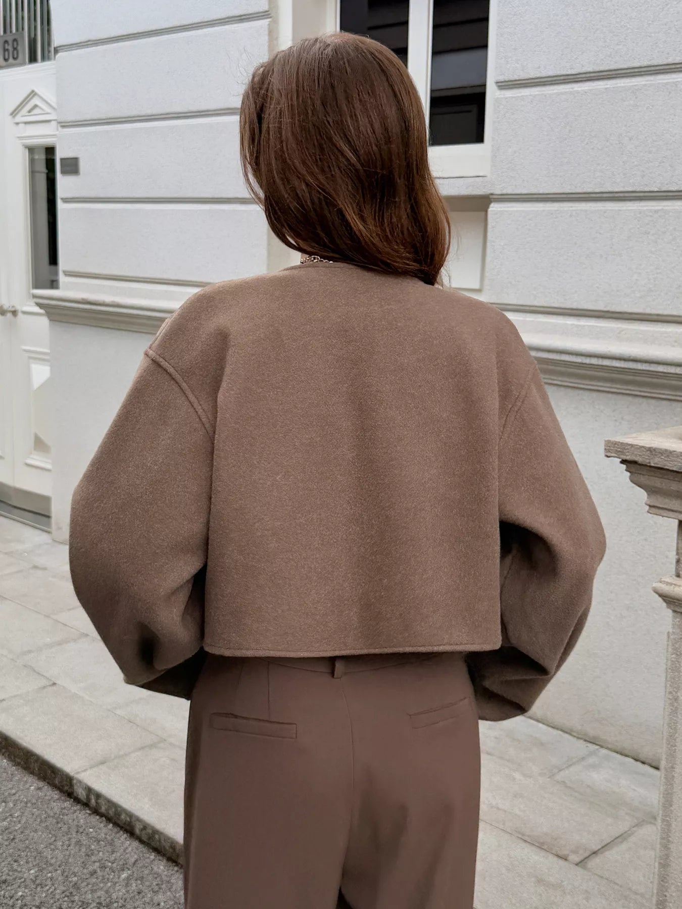Button-Front Dropped Shoulder Cropped Jacket Trendsi
