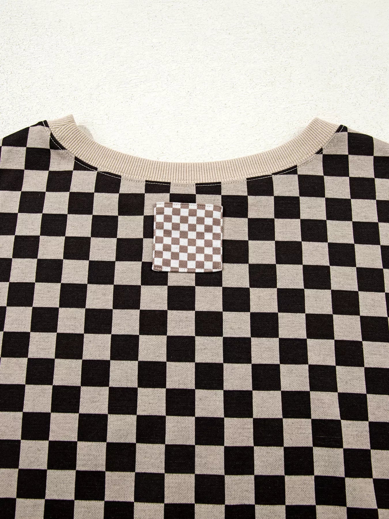 Mixed Checkered Pattern Patchwork High Low Casual Top OutfitFlow