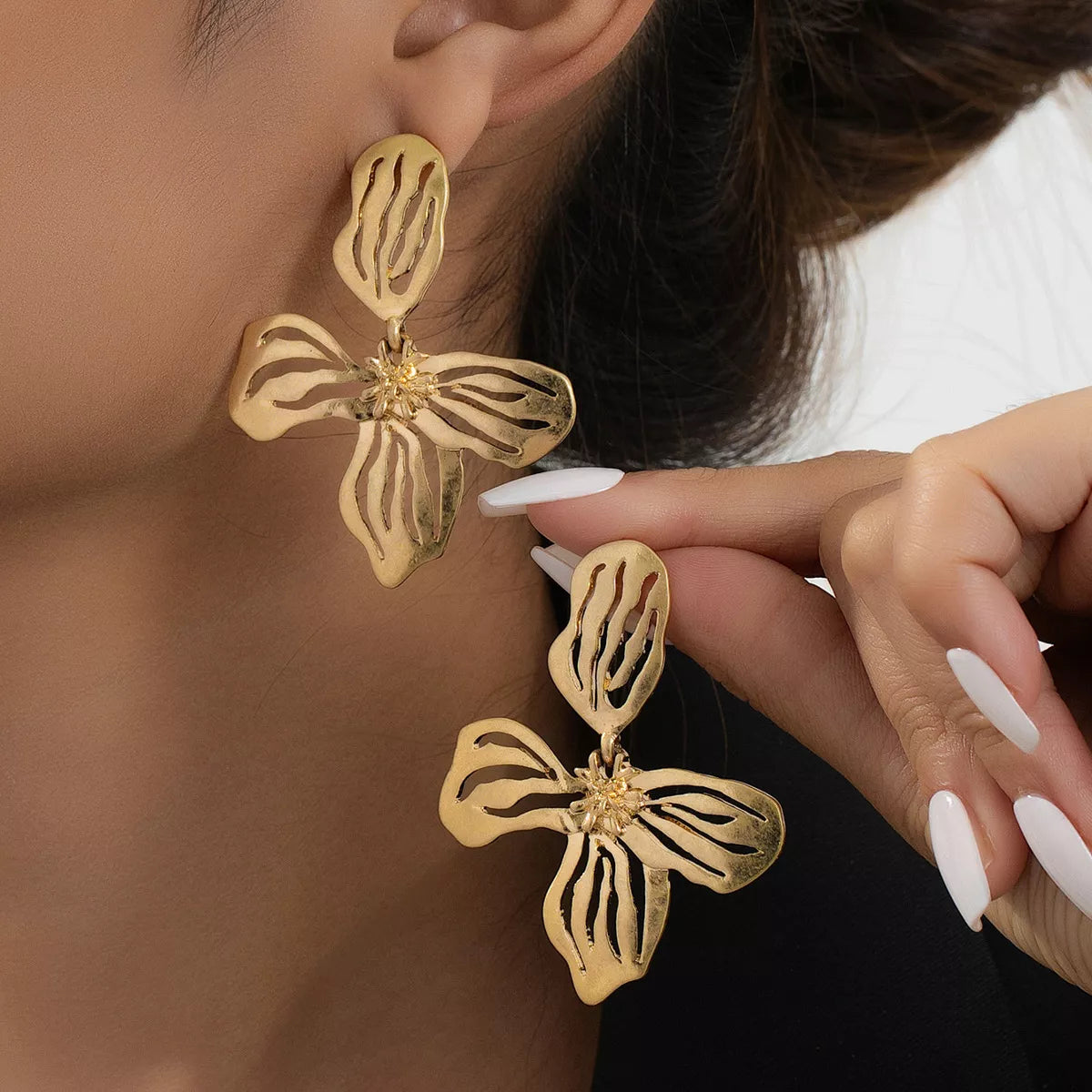 18K Gold-Plated Butterfly Flower Statement Earrings OutfitFlow