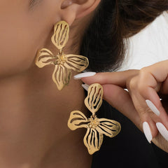 18K Gold-Plated Butterfly Flower Statement Earrings OutfitFlow