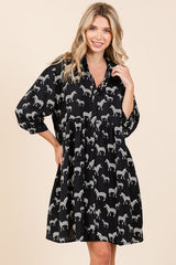 Mittoshop Zebra Print Button Down Shirt Mini Dress Black OutfitFlow