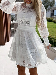Lace Lantern Sleeve Mini Dress OutfitFlow