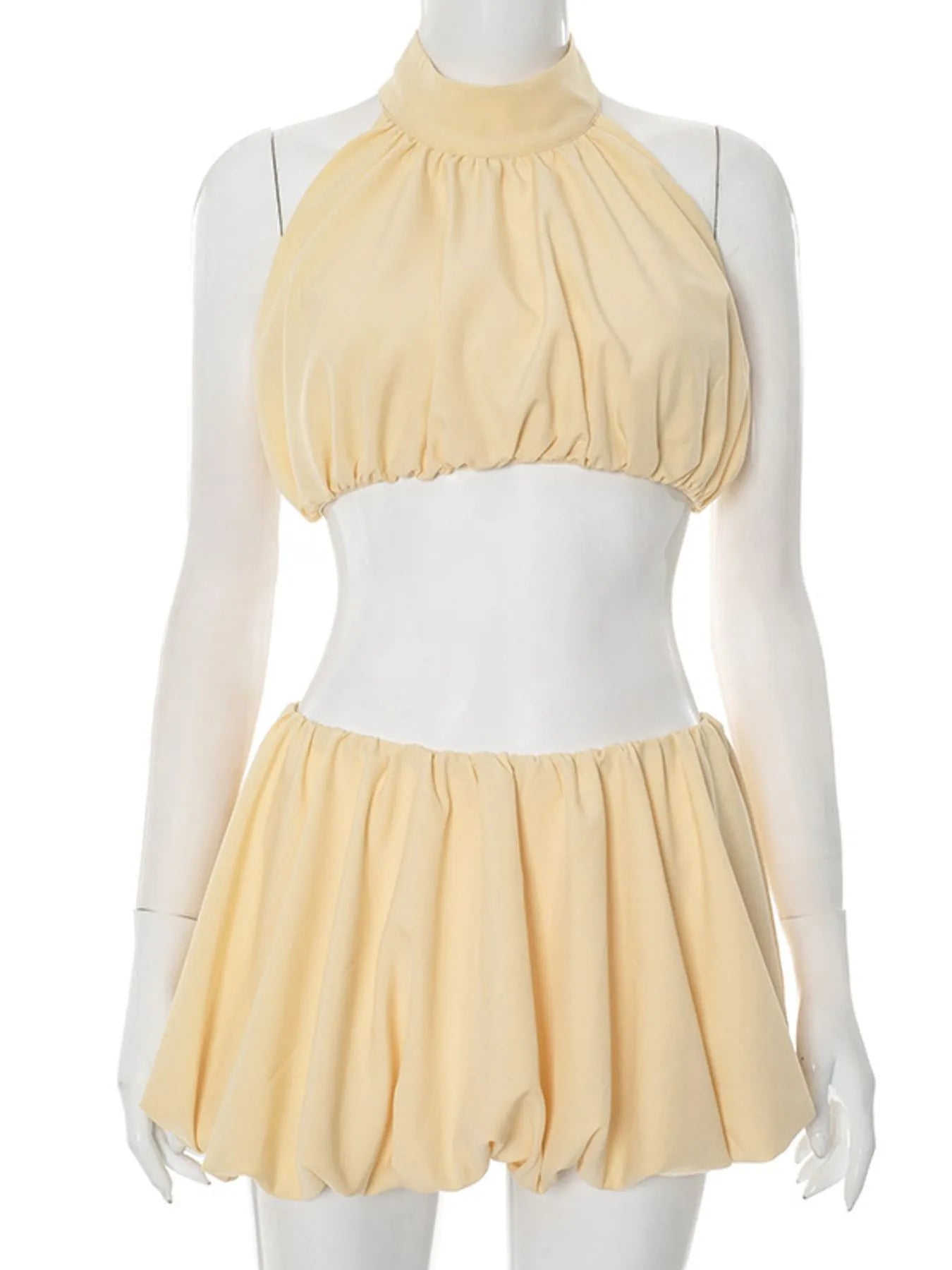 Button Back Halter Crop Top and Shorts Set OutfitFlow