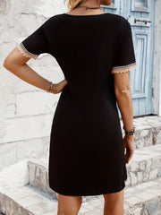 Boho Lace Trim V-Neck Mini Dress OutfitFlow