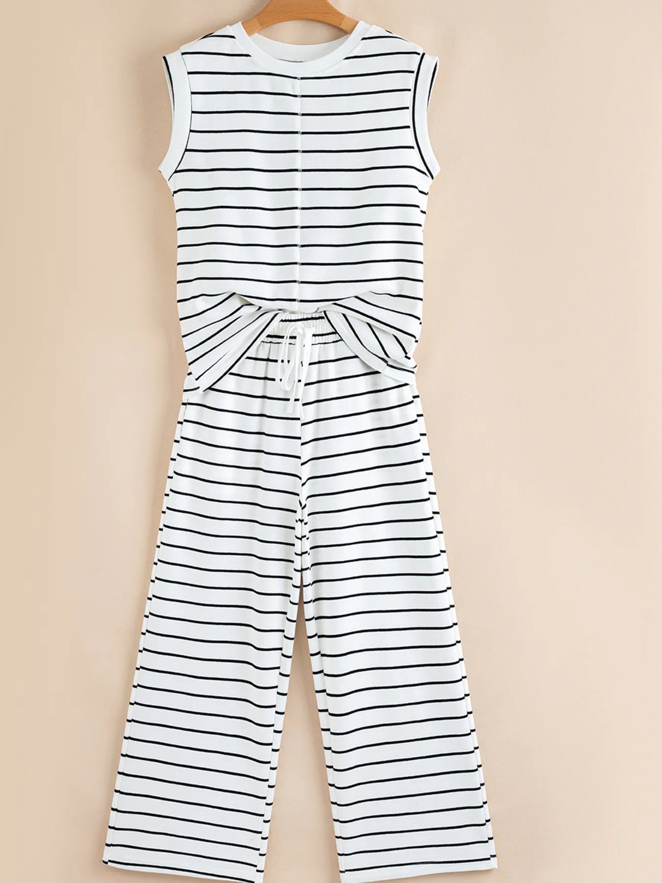 Casual Striped Tank and Wide Leg Pants 2pcs Set OutfitFlow
