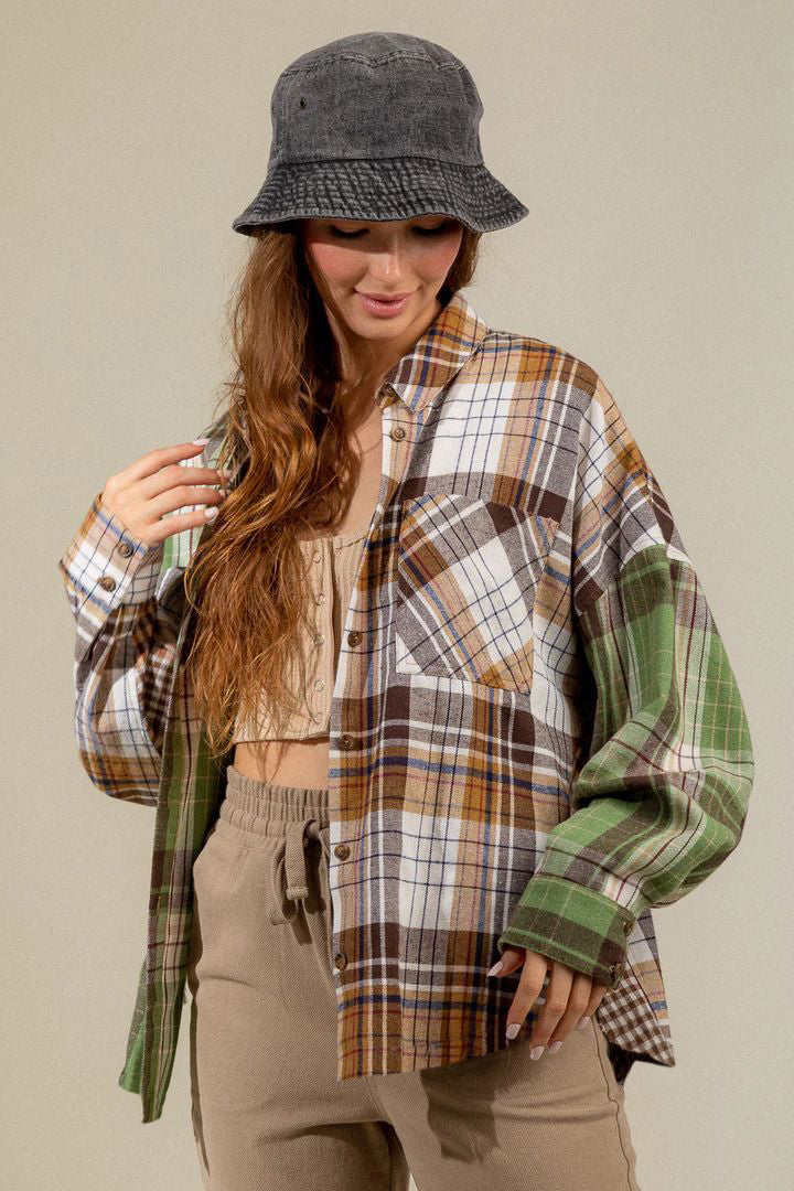 Outfit Flow - Plaid Collared Neck Long Sleeve Shirt