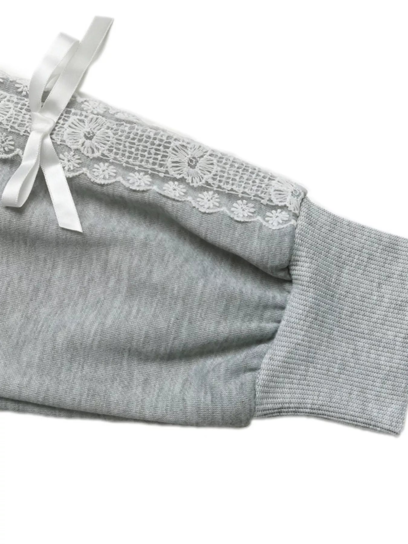 Lace Detail Round Neck Sweatshirt OutfitFlow