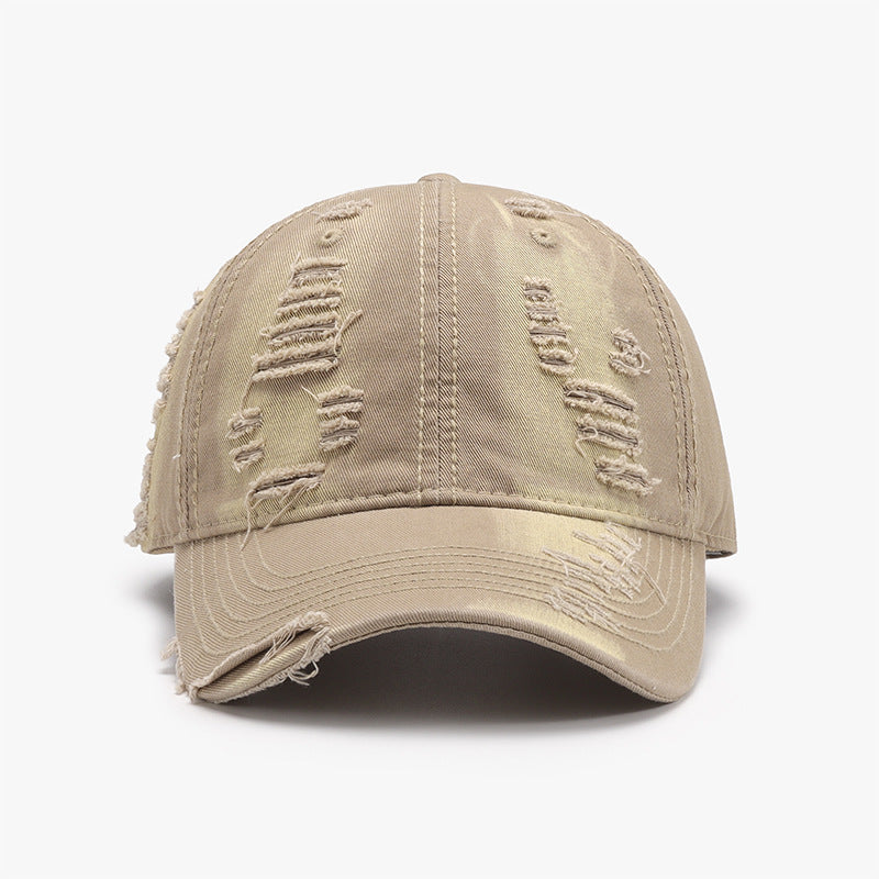 Distressed Adjustable Cotton Baseball Cap Khaki One Size OutfitFlow
