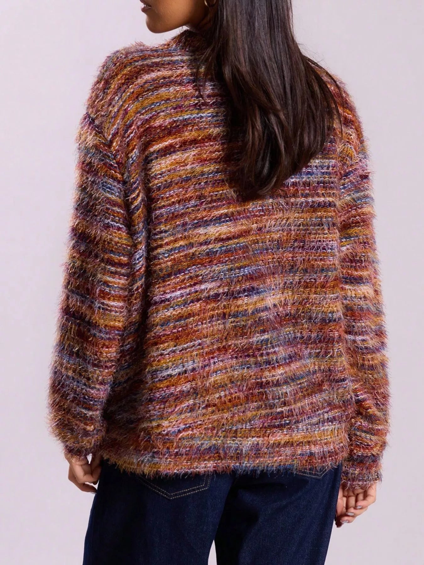 Chunky Knit V-Neck Button-Up Cardigan OutfitFlow