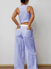 Striped Vest Top and Wide Leg Pants Two-Piece Set OutfitFlow