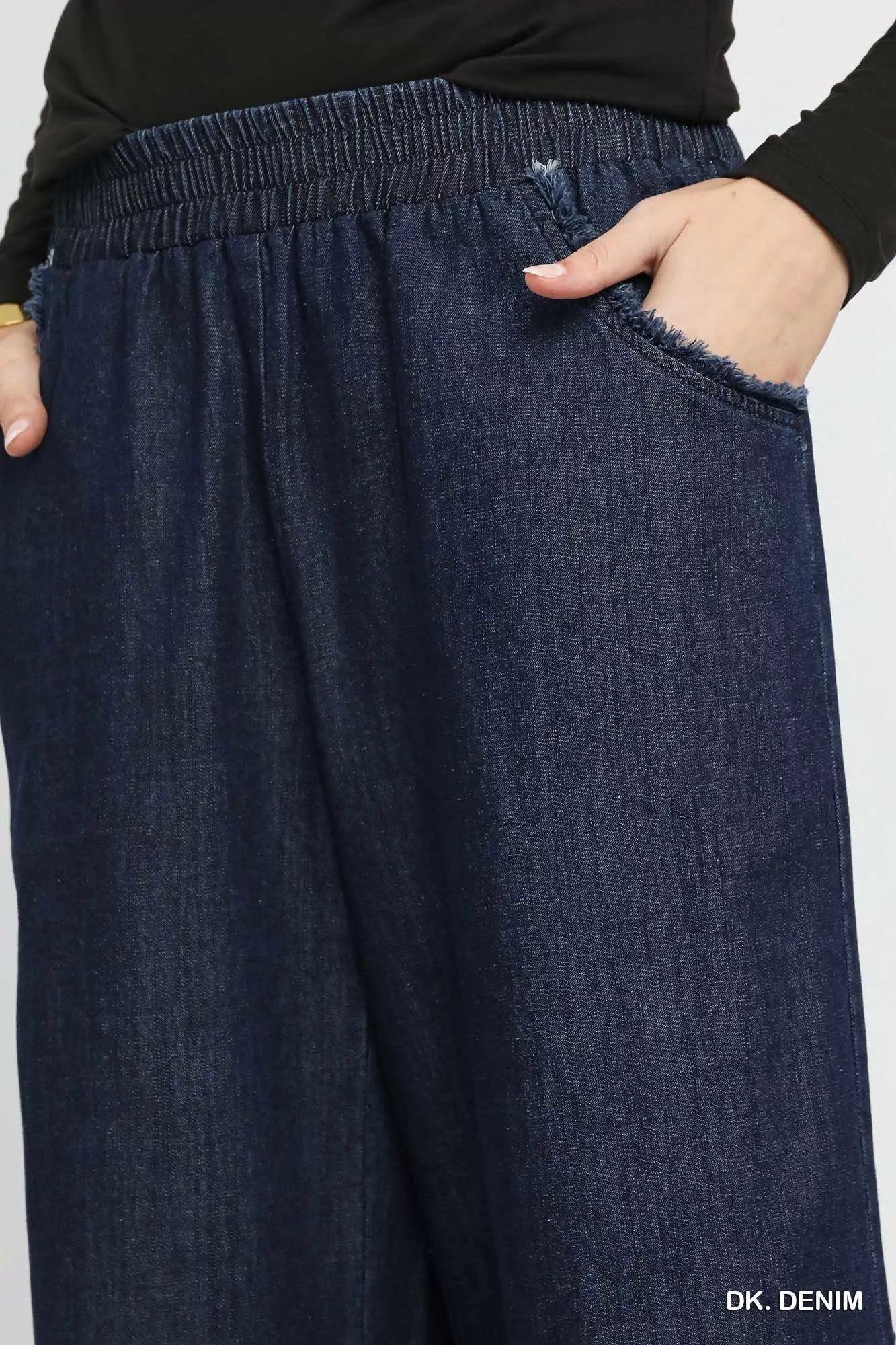 Umgee Washed Fringe Hem Wide Leg Jeans OutfitFlow