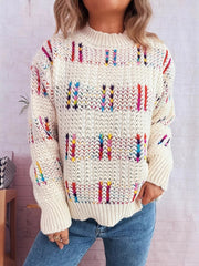 Colorful Round Neck Long Sleeve Sweater OutfitFlow