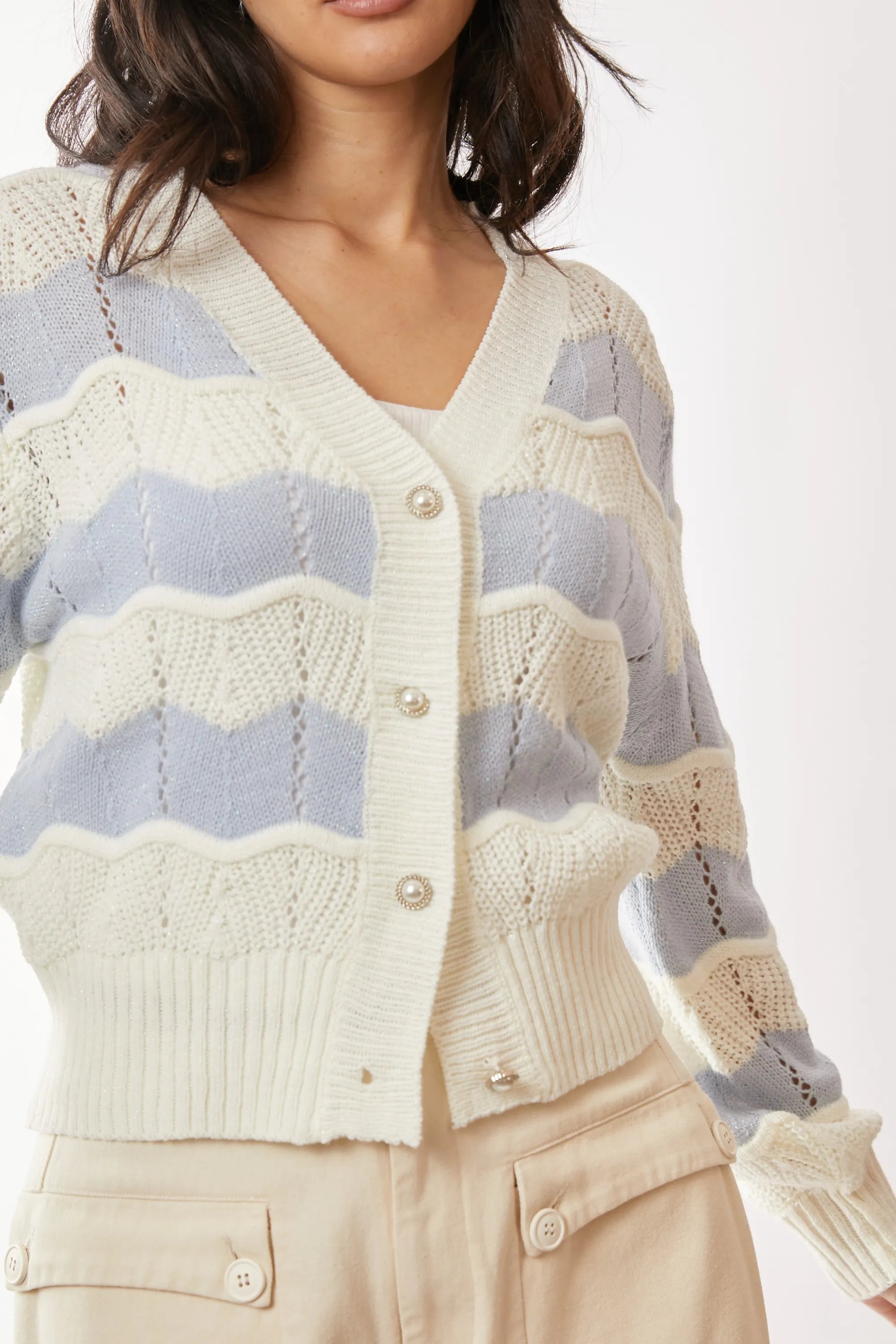 Davi & Dani Button Up Front V Neckline Cardigan Sweater OutfitFlow