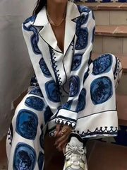 Printed Button Up Shirt and Pants Set OutfitFlow