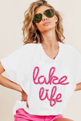 BiBi Metallic Letter Short Dolman Sleeve Top OFF WHITE OutfitFlow