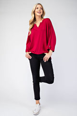 Outfit Flow - Celeste Full Size Notched Three-Quarter Sleeve Blouse