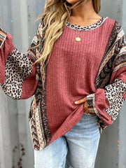 Leopard Color Block Ribbed Top OutfitFlow