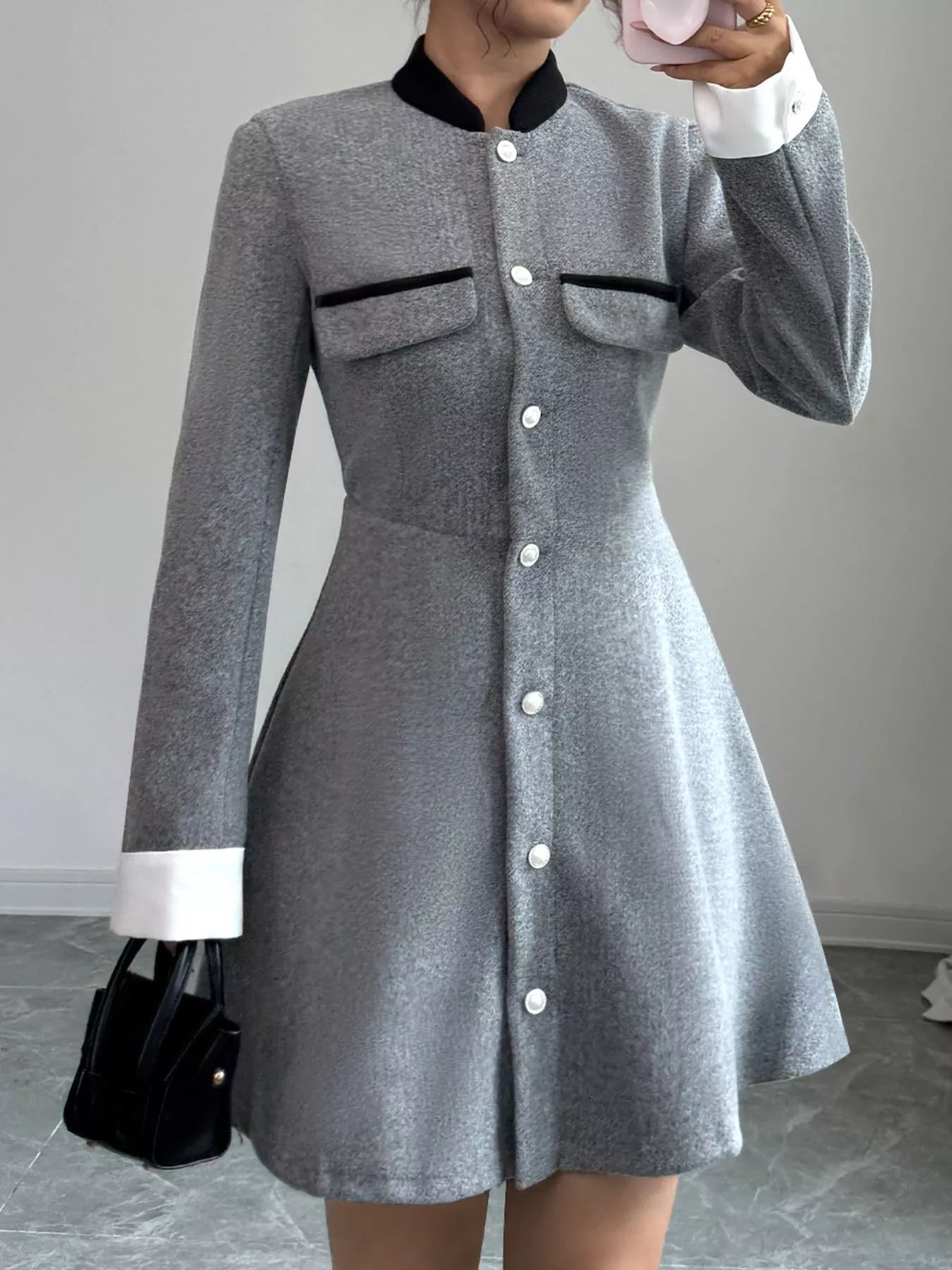 A-Line Long Sleeve Button-Down Dress OutfitFlow