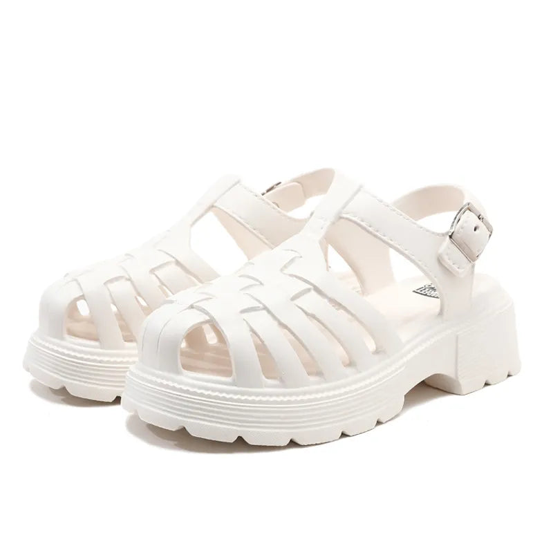 Round Toe Platform Sandals White OutfitFlow