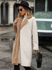 Contrast Dropped Shoulder Sherpa Coat Trendsi