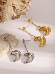 Stainless Steel Moon Dangle Earrings OutfitFlow