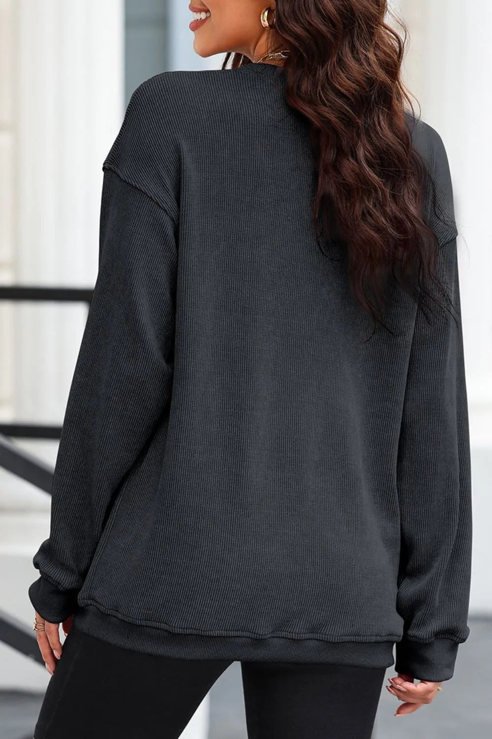 Glitter Ghost Round Neck Long Sleeve Sweatshirt OutfitFlow