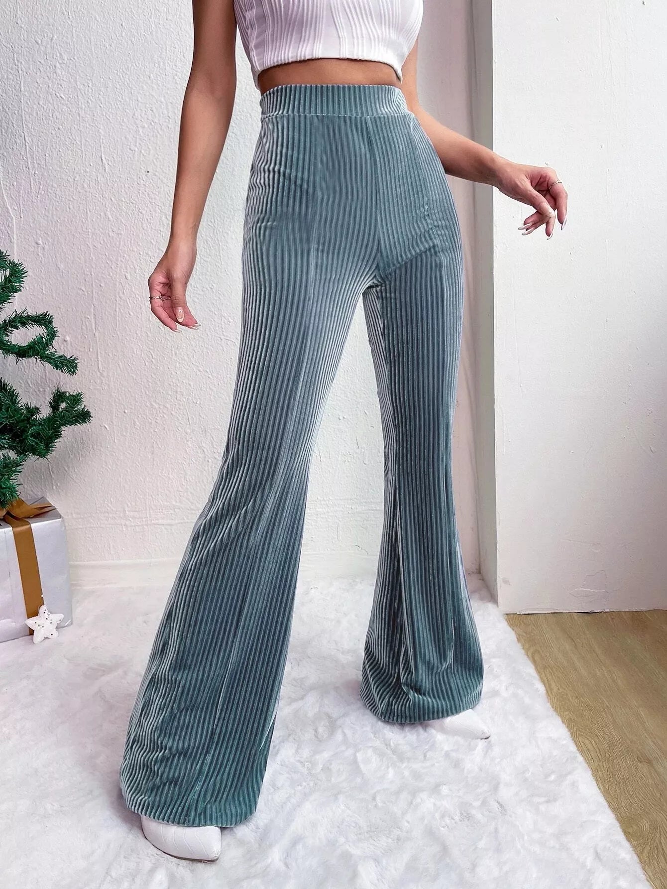 Corduroy High Waist Flare Pants OutfitFlow