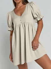 Puff Sleeve Babydoll Mini Dress OutfitFlow