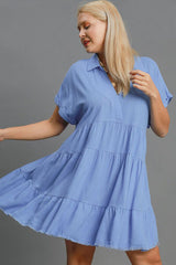 Umgee Full Size Raw Hem Folded Sleeve Tiered Dress Plus Size OutfitFlow