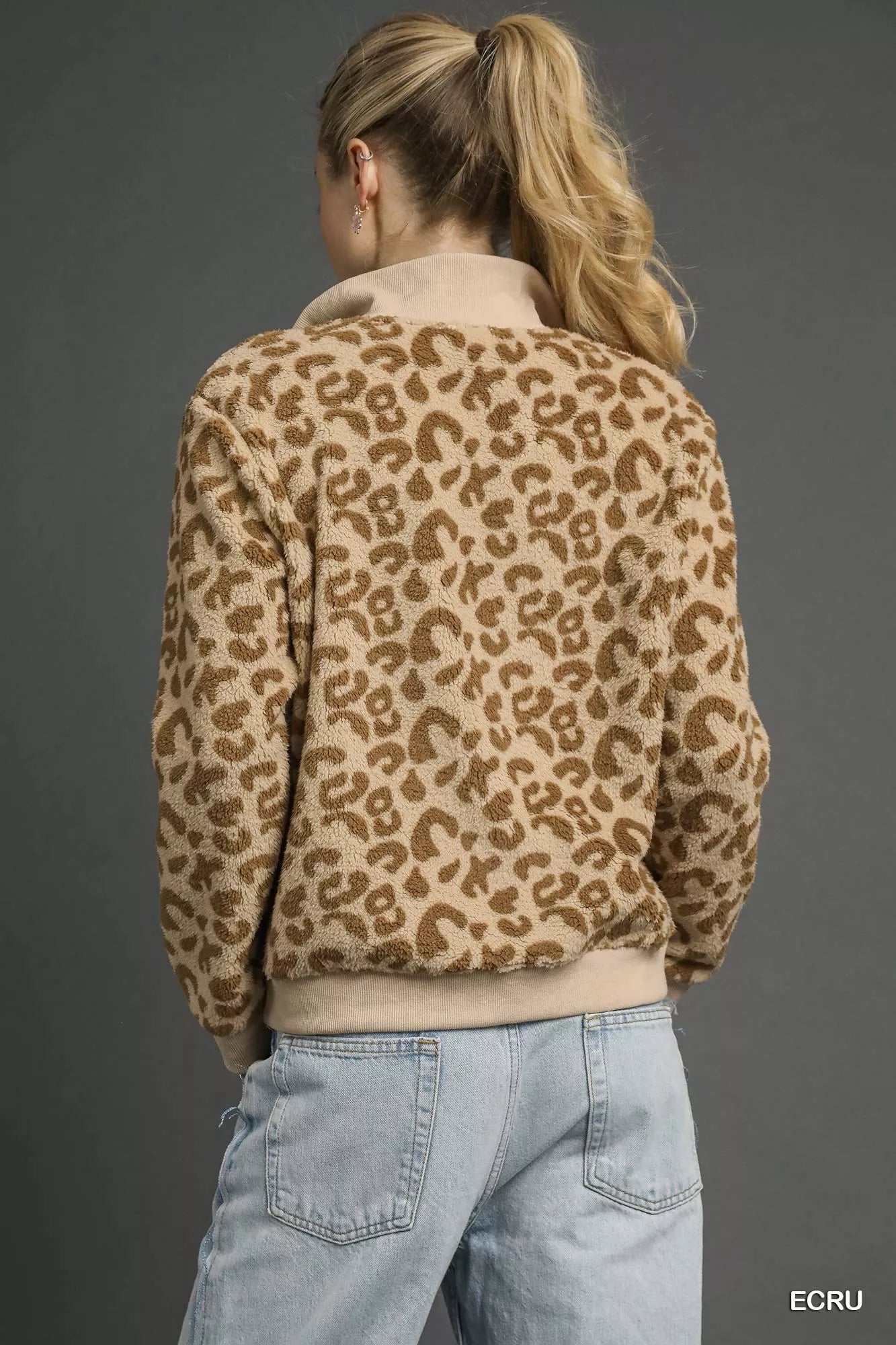 Umgee Leopard Print Quarter-Zip Sweatshirt OutfitFlow
