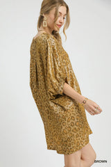 Umgee Metallic Leopard Print V-Neck Kimono Dress OutfitFlow