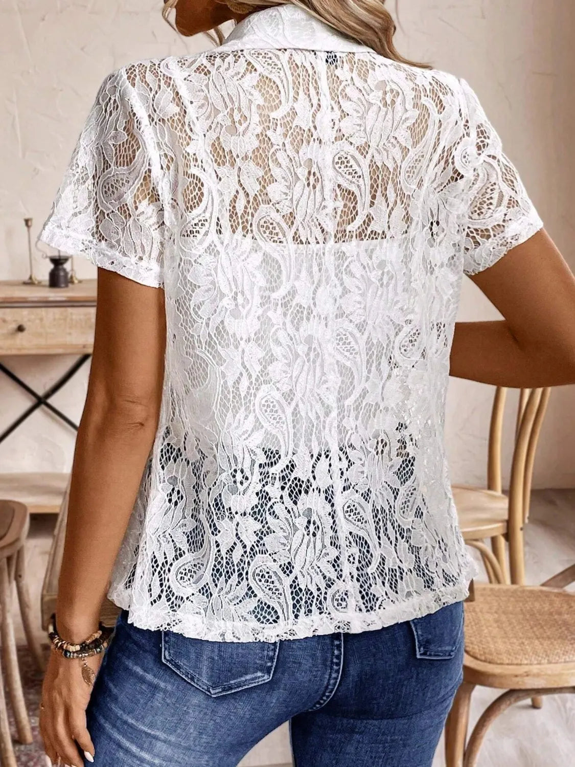 Lapel Collar Lace Blazer OutfitFlow