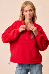 BiBi Christmas Theme Fleece Buttoned Top with Pockets OutfitFlow